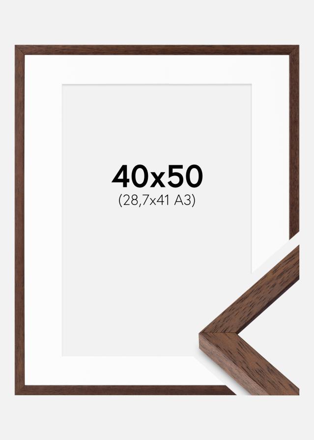Ram med passepartou Fotolijst Ares Teak 40x50 cm - Passe-partout Wit 29,7x42 cm