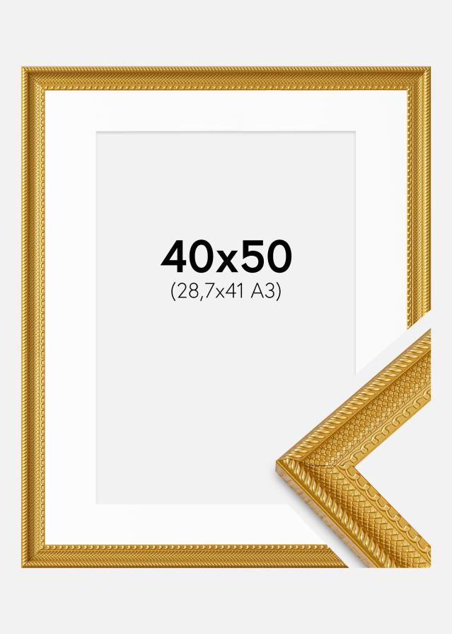 Ram med passepartou Fotolijst Lattice Goud 40x50 cm - Passe-partout Wit 29,7x42 cm