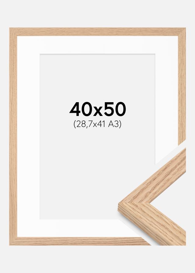 Ram med passepartou Fotolijst Tidlös Massief Eik 40x50 cm - Passe-partout Wit 29,7x42 cm
