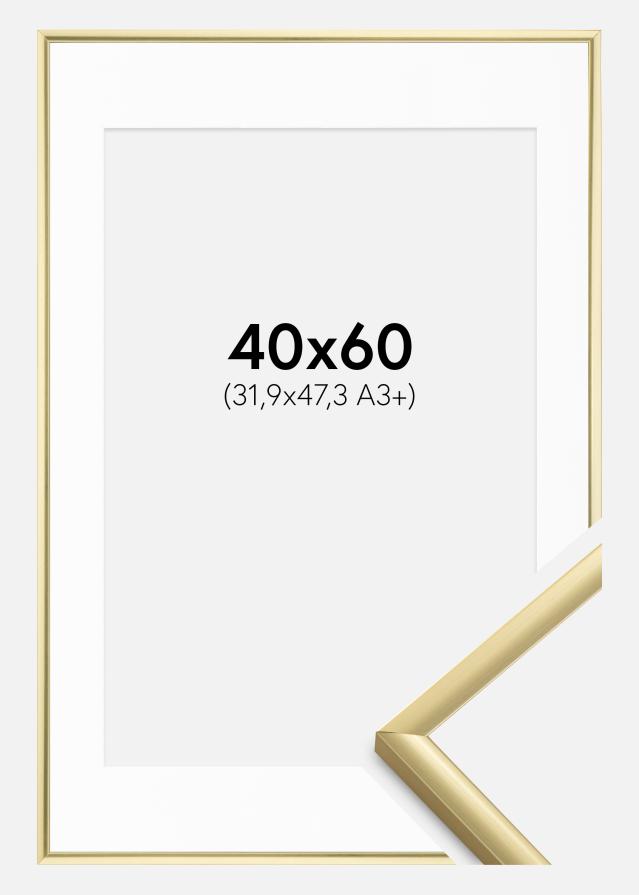 Ram med passepartou Fotolijst New Lifestyle Goud 40x60 cm - Passe-partout Wit 32,9x48,3 cm (A3+)