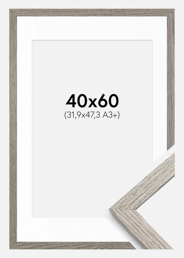 Ram med passepartou Fotolijst Stilren Grijs Eik 40x60 cm - Passe-partout Wit 32,9x48,3 cm