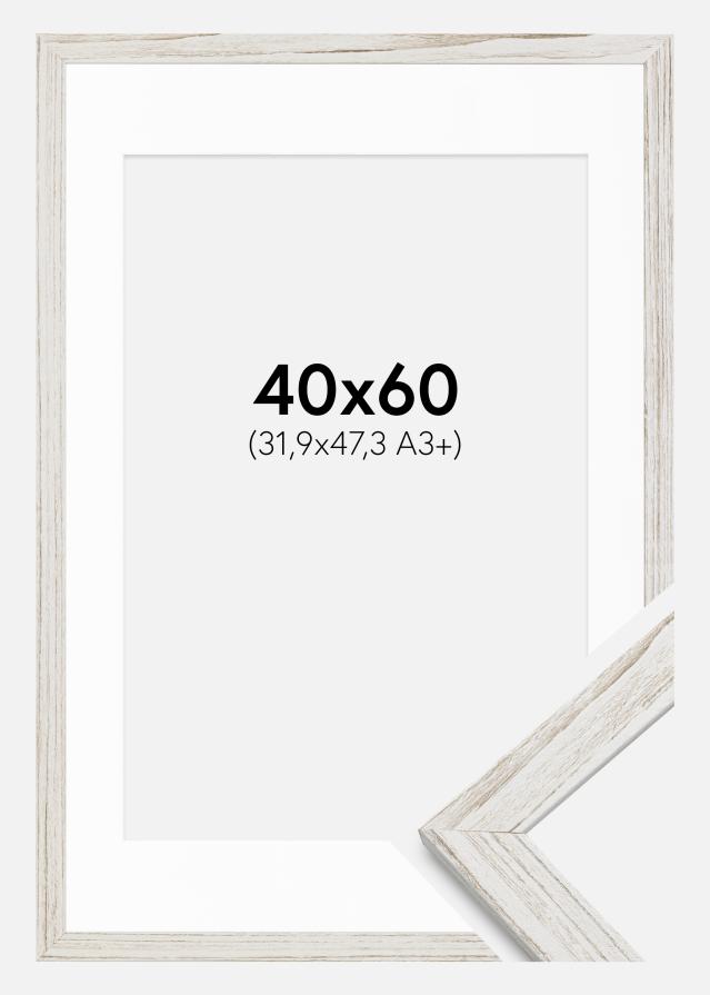 Ram med passepartou Fotolijst Stilren Vintage Wit 40x60 cm - Passe-partout Wit 32,9x48,3 cm