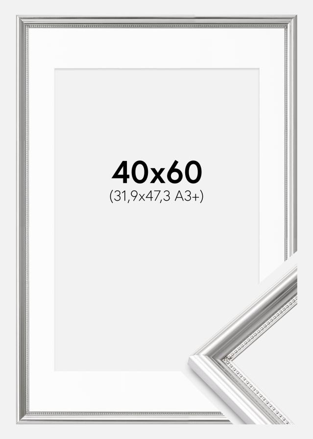 Ram med passepartou Fotolijst Gala Zilver 40x60 cm - Passe-partout Wit 32,9x48,3 cm (A3+)