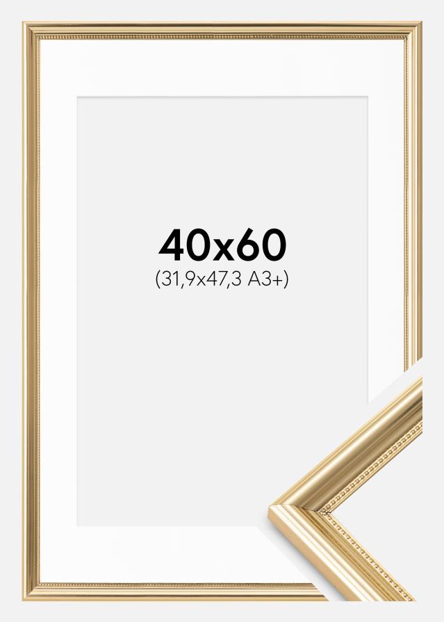 Ram med passepartou Fotolijst Gala Goud 40x60 cm - Passe-partout Wit 32,9x48,3 cm (A3+)