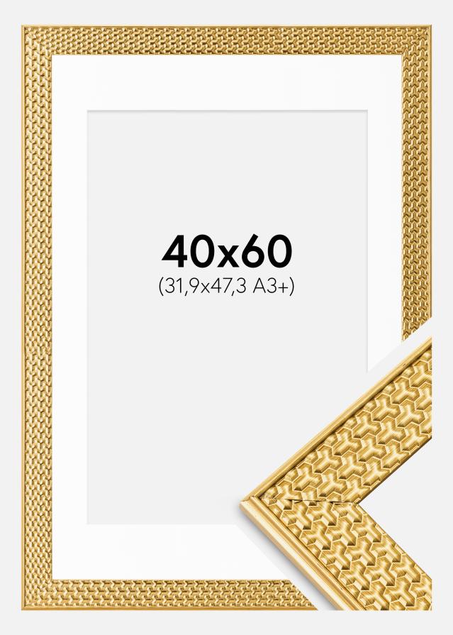 Ram med passepartou Fotolijst Grace Goud 40x60 cm - Passe-partout Wit 32,9x48,3 cm (A3+)