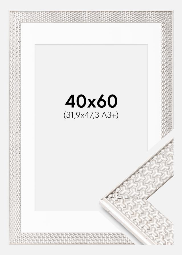 Ram med passepartou Fotolijst Grace Zilver 40x60 cm - Passe-partout Wit 32,9x48,3 cm (A3+)