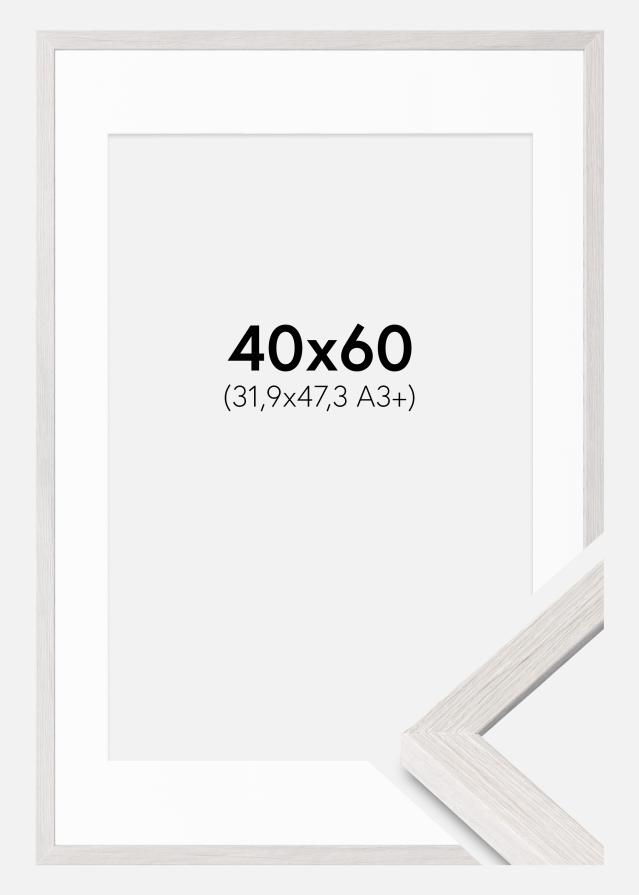 Ram med passepartou Fotolijst Ares Wit eik 40x60 cm - Passe-partout Wit 32,9x48,3 cm