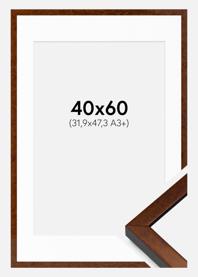 Ram med passepartou Fotolijst Ares Okkernoot 40x60 cm - Passe-partout Wit 32,9x48,3 cm