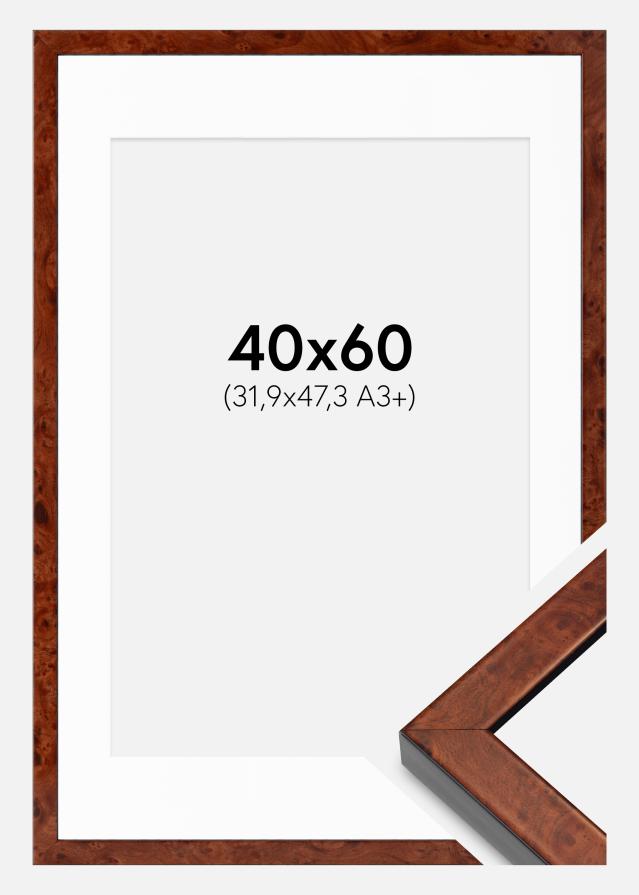 Ram med passepartou Fotolijst Hermes okkernoot 40x60 cm - Passe-partout Wit 32,9x48,3 cm