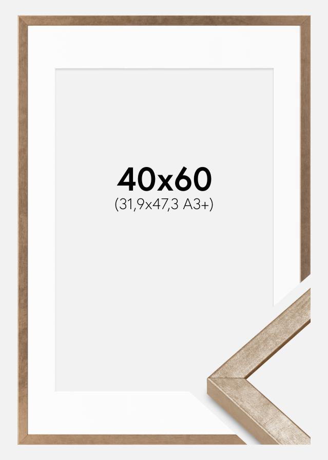 Ram med passepartou Fotolijst Ares Messing 40x60 cm - Passe-partout Wit 32,9x48,3 cm