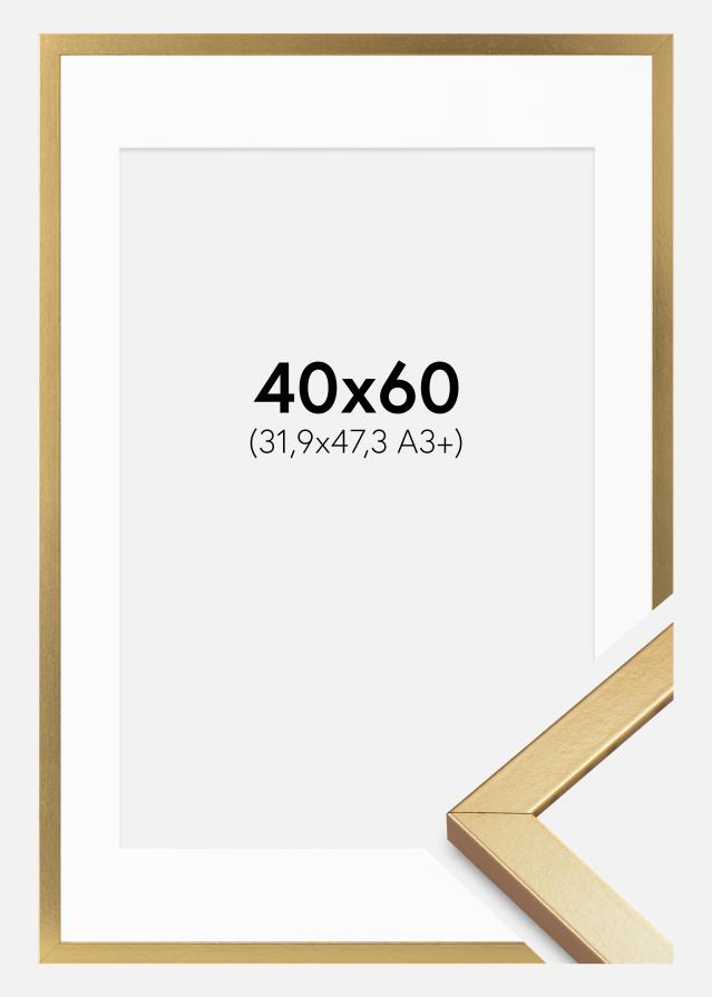 Ram med passepartou Fotolijst Minerva Goud 40x60 cm - Passe-partout Wit 32,9x48,3 cm