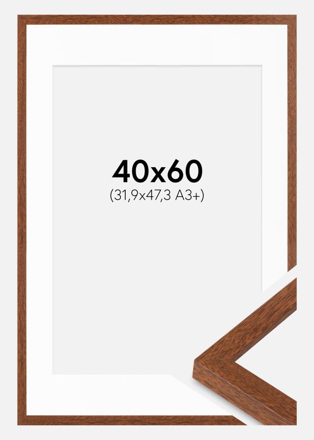 Ram med passepartou Fotolijst Modern warm bruin 40x60 cm - Passe-partout Wit 32,9x48,3 cm