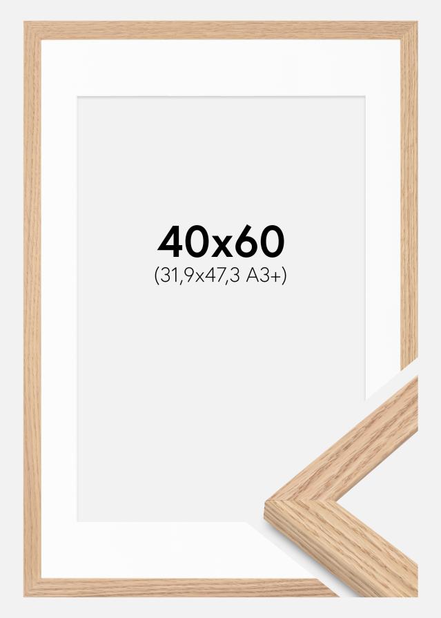 Ram med passepartou Fotolijst Tidlös Massief Eik 40x60 cm - Passe-partout Wit 32,9x48,3 cm