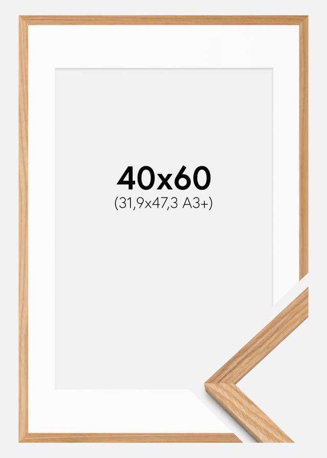 Ram med passepartou Fotolijst Massiv Eik 40x60 cm - Passe-partout Wit 32,9x48,3 cm