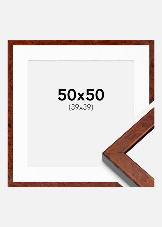 Ram med passepartou Fotolijst Hermes okkernoot 50x50 cm - Passe-partout Wit 40x40 cm