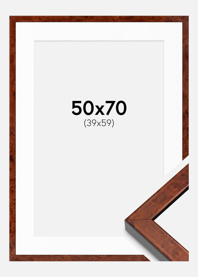 Ram med passepartou Fotolijst Hermes okkernoot 50x70 cm - Passe-partout Wit 40x60 cm