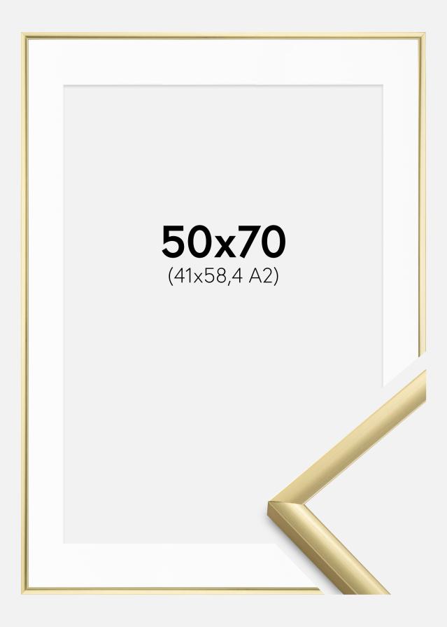 Ram med passepartou Fotolijst New Lifestyle Goud 50x70 cm - Passe-partout Wit 42x59,4 cm (A2)