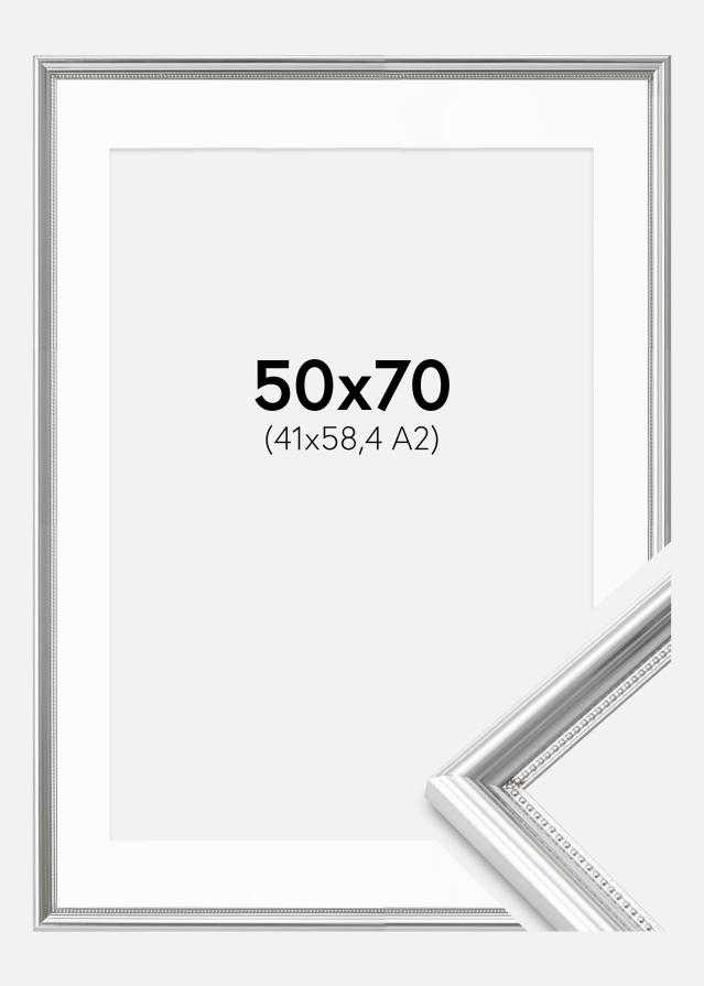 Ram med passepartou Fotolijst Gala Zilver 50x70 cm - Passe-partout Wit 42x59,4 cm (A2)