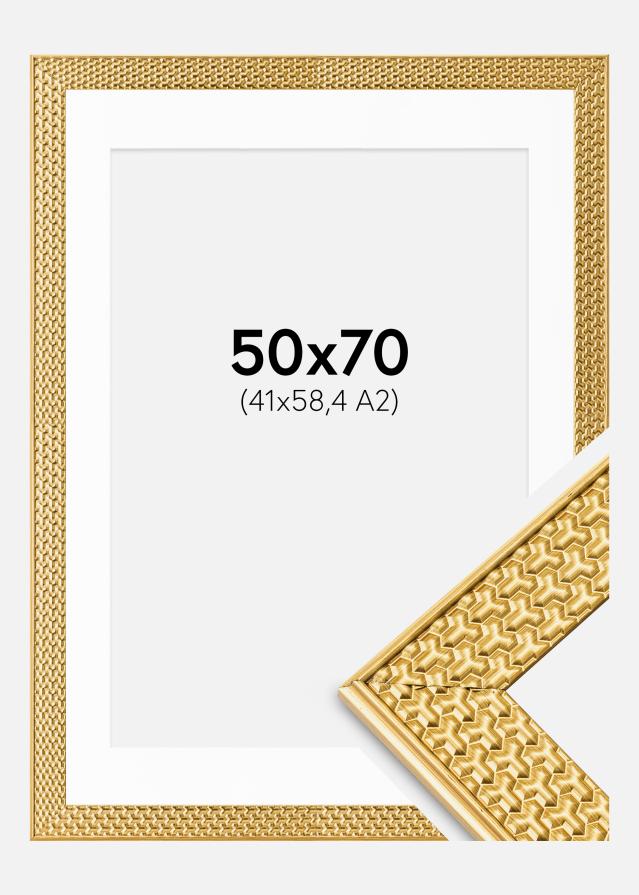 Ram med passepartou Fotolijst Grace Goud 50x70 cm - Passe-partout Wit 42x59,4 cm (A2)