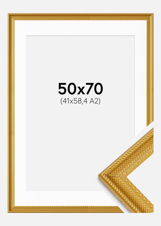 Ram med passepartou Fotolijst Lattice Goud 50x70 cm - Passe-partout Wit 42x59,4 cm