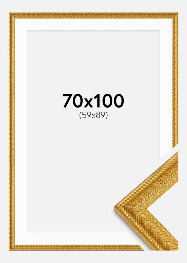 Ram med passepartou Fotolijst Lattice Goud 70x100 cm - Passe-partout Wit 60x90 cm