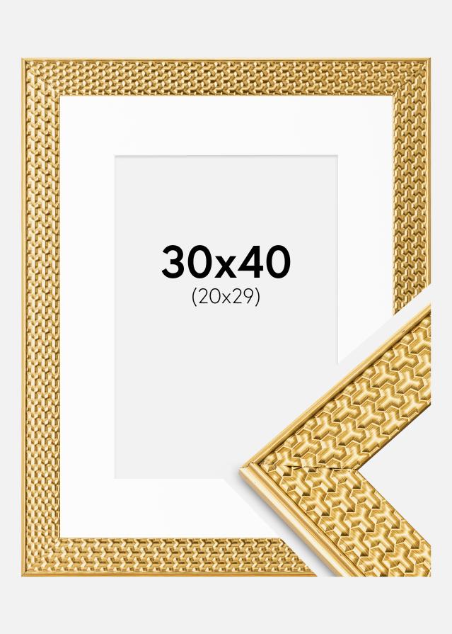 Ram med passepartou Fotolijst Grace Goud 30x40 cm - Passe-partout Wit 21x30 cm
