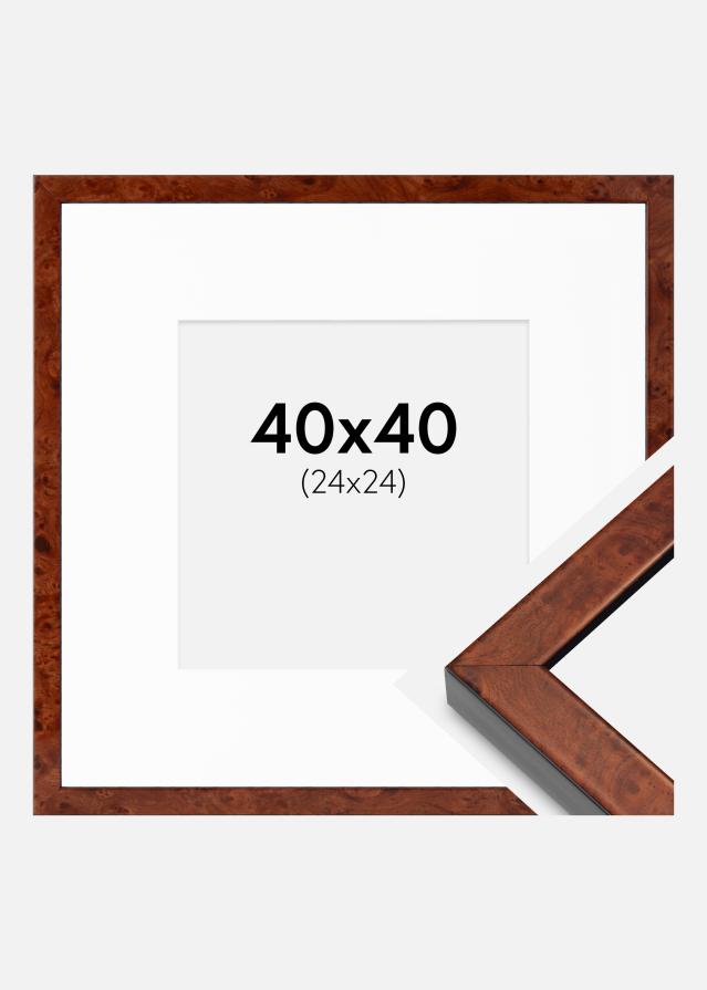 Ram med passepartou Fotolijst Hermes okkernoot 40x40 cm - Passe-partout Wit 25x25 cm