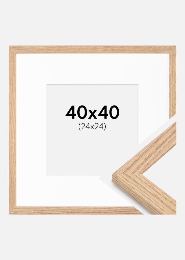 Ram med passepartou Fotolijst Tidlös Massief Eik 40x40 cm - Passe-partout Wit 25x25 cm