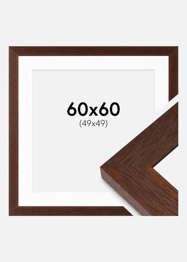 Ram med passepartou Fotolijst Juno Teak 60x60 cm - Passe-partout Wit 50x50 cm