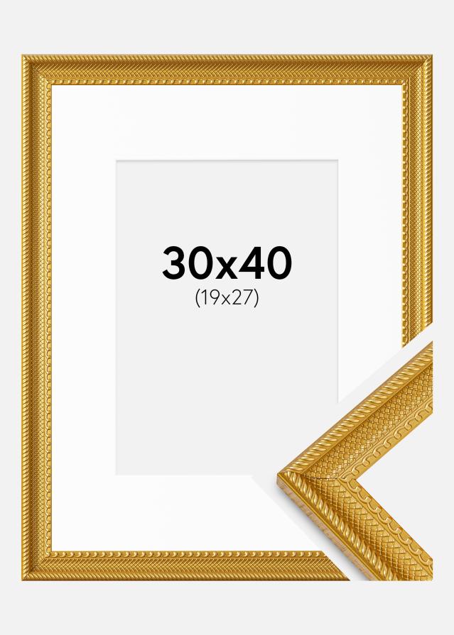 Ram med passepartou Fotolijst Lattice Goud 30x40 cm - Passe-partout Wit 20x28 cm