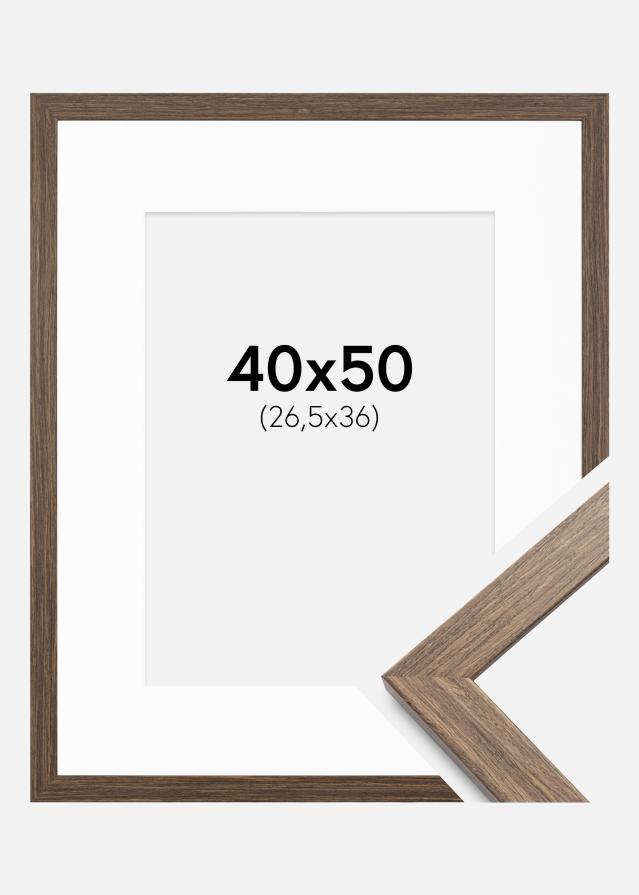 Ram med passepartou Fotolijst Stilren koud bruin 40x50 cm - Passe-partout Wit 27,5x37 cm