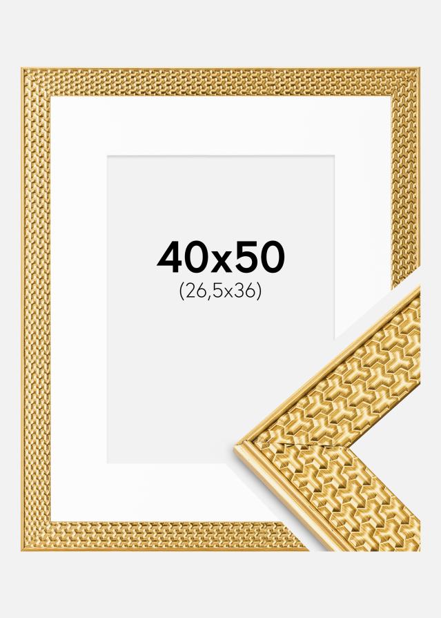 Ram med passepartou Fotolijst Grace Goud 40x50 cm - Passe-partout Wit 27,5x37 cm