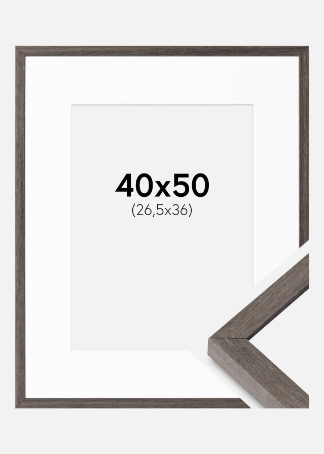 Ram med passepartou Fotolijst Ares grijs Eik 40x50 cm - Passe-partout Wit 27,5x37 cm
