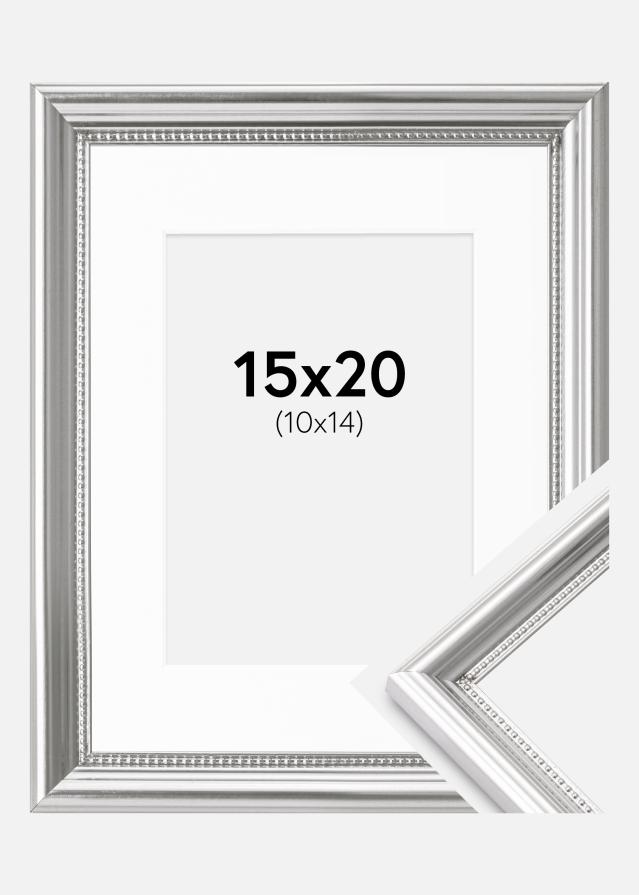 Ram med passepartou Fotolijst Gala Zilver 15x20 cm - Passe-partout Wit 11x15 cm