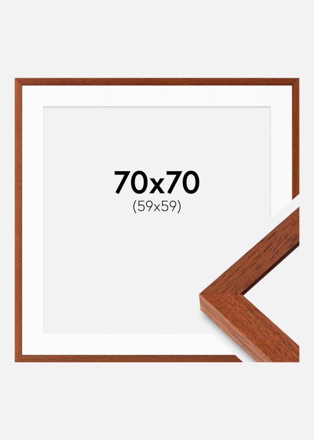 Ram med passepartou Fotolijst Hermes Kers 70x70 cm - Passe-partout Wit 60x60 cm