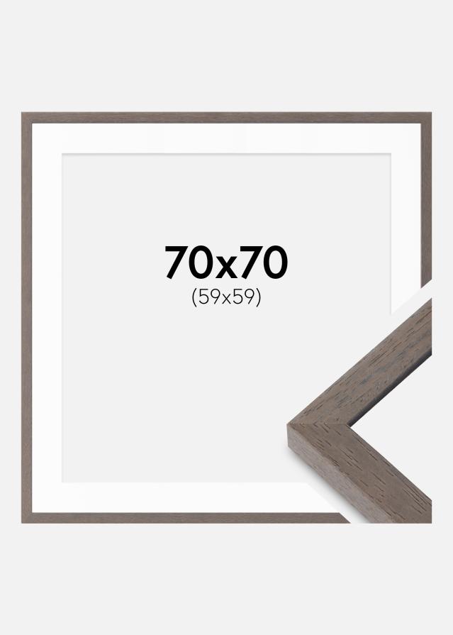 Ram med passepartou Fotolijst Hermes Grijs 70x70 cm - Passe-partout Wit 60x60 cm