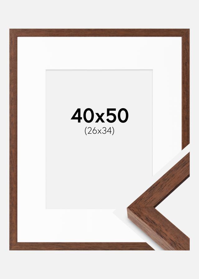 Ram med passepartou Fotolijst Hermes Teak 40x50 cm - Passe-partout Wit 27x35 cm
