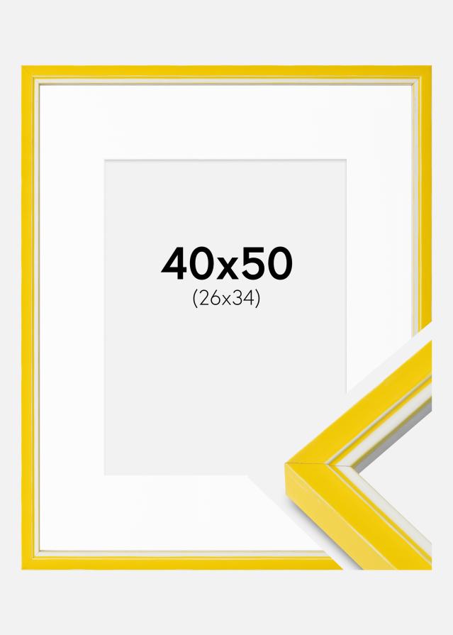 Ram med passepartou Fotolijst Diana Geel 40x50 cm - Passe-partout Wit 27x35 cm