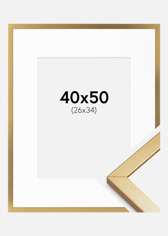 Ram med passepartou Fotolijst Minerva Goud 40x50 cm - Passe-partout Wit 27x35 cm