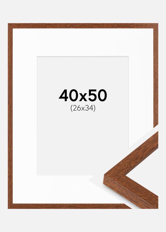 Ram med passepartou Fotolijst Modern warm bruin 40x50 cm - Passe-partout Wit 27x35 cm
