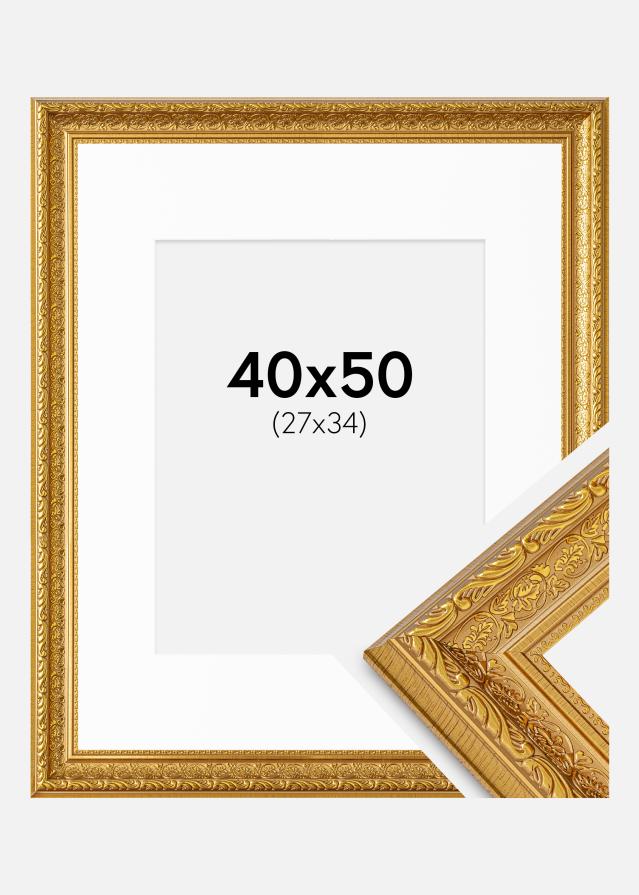 Ram med passepartou Fotolijst Ornate Goud 40x50 cm - Passe-partout Wit 28x35 cm