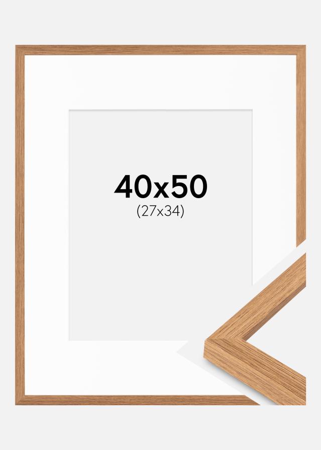 Ram med passepartou Fotolijst Modern Teak 40x50 cm - Passe-partout Wit 28x35 cm
