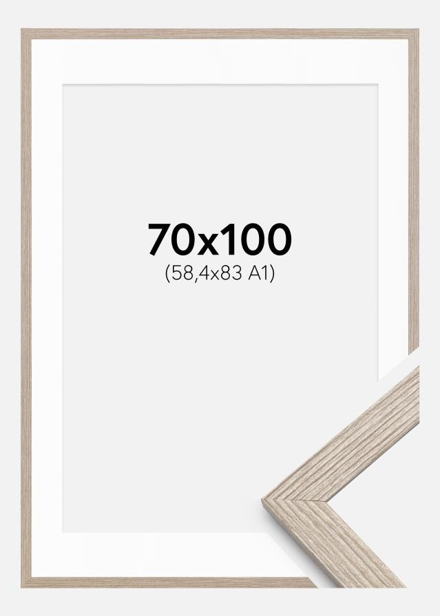 Ram med passepartou Fotolijst Stilren Greige Eik 70x100 cm - Passe-partout Wit 59,4x84 cm