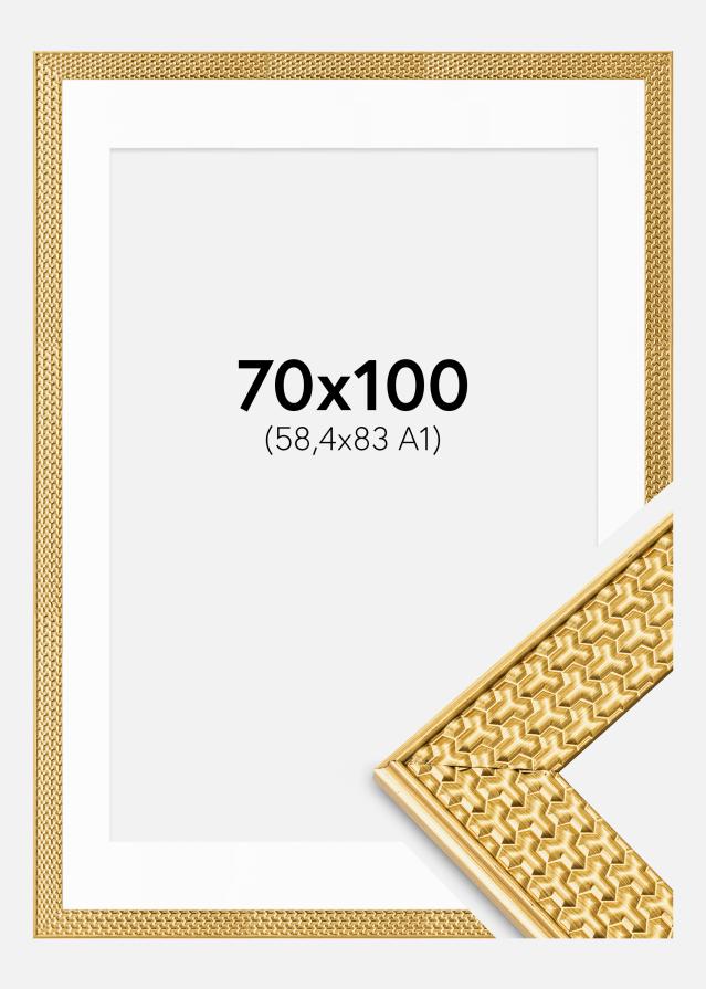 Ram med passepartou Fotolijst Grace Goud 70x100 cm - Passe-partout Wit 59,4x84 cm (A1)
