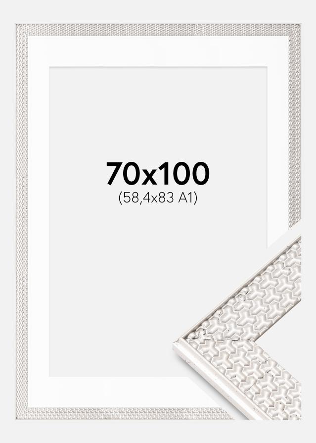 Ram med passepartou Fotolijst Grace Zilver 70x100 cm - Passe-partout Wit 59,4x84 cm (A1)
