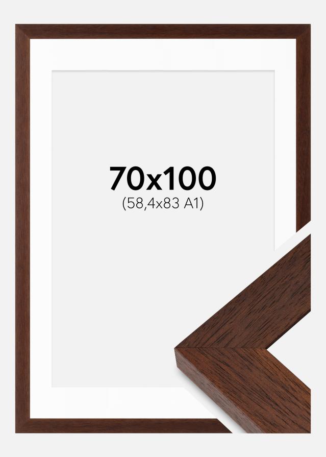 Ram med passepartou Fotolijst Juno Teak 70x100 cm - Passe-partout Wit 59,4x84 cm