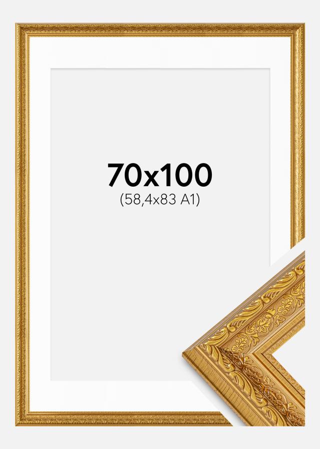 Ram med passepartou Fotolijst Ornate Goud 70x100 cm - Passe-partout Wit 59,4x84 cm