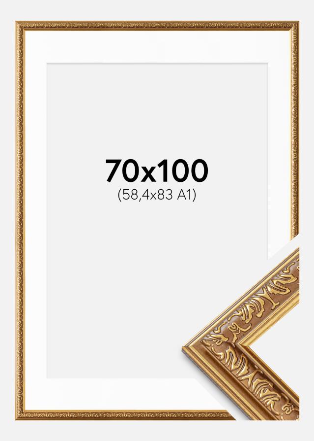 Ram med passepartou Fotolijst Swirl Goud 70x100 cm - Passe-partout Wit 59,4x84 cm