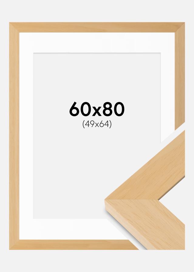 Ram med passepartou Fotolijst Juno Hout 60x80 cm - Passe-partout Wit 50x65 cm