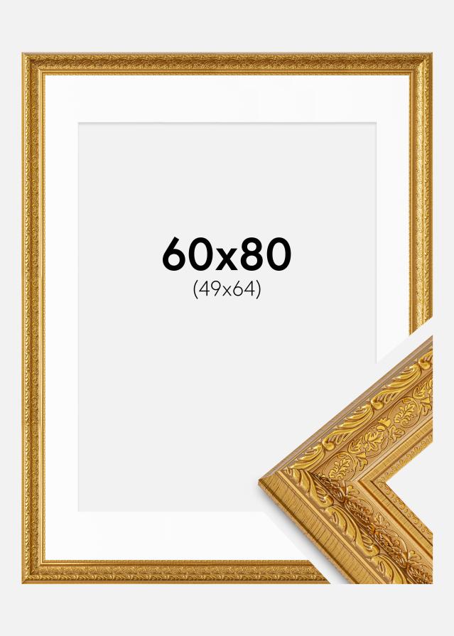 Ram med passepartou Fotolijst Ornate Goud 60x80 cm - Passe-partout Wit 50x65 cm